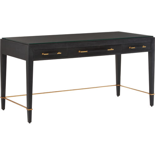 Verona 60 inch Black Lacquered Linen/Champagne Metal Desk, Large