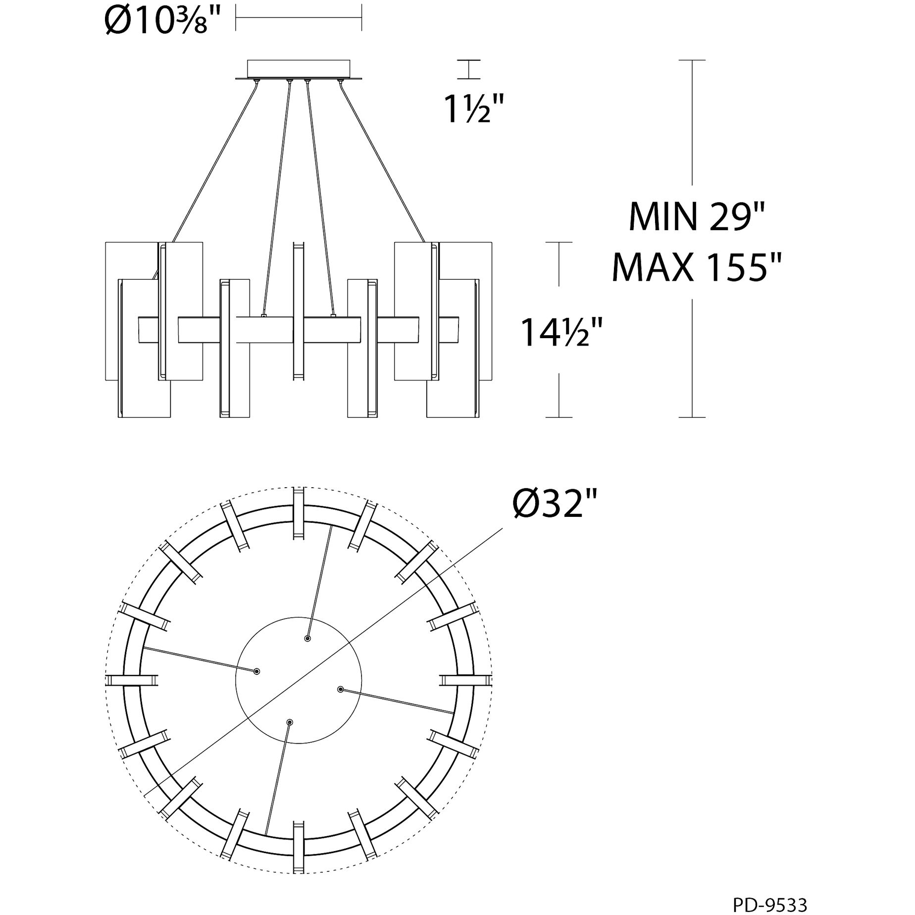 Ronan LED 32 inch Black Indoor Hanging Lighting Ceiling Light