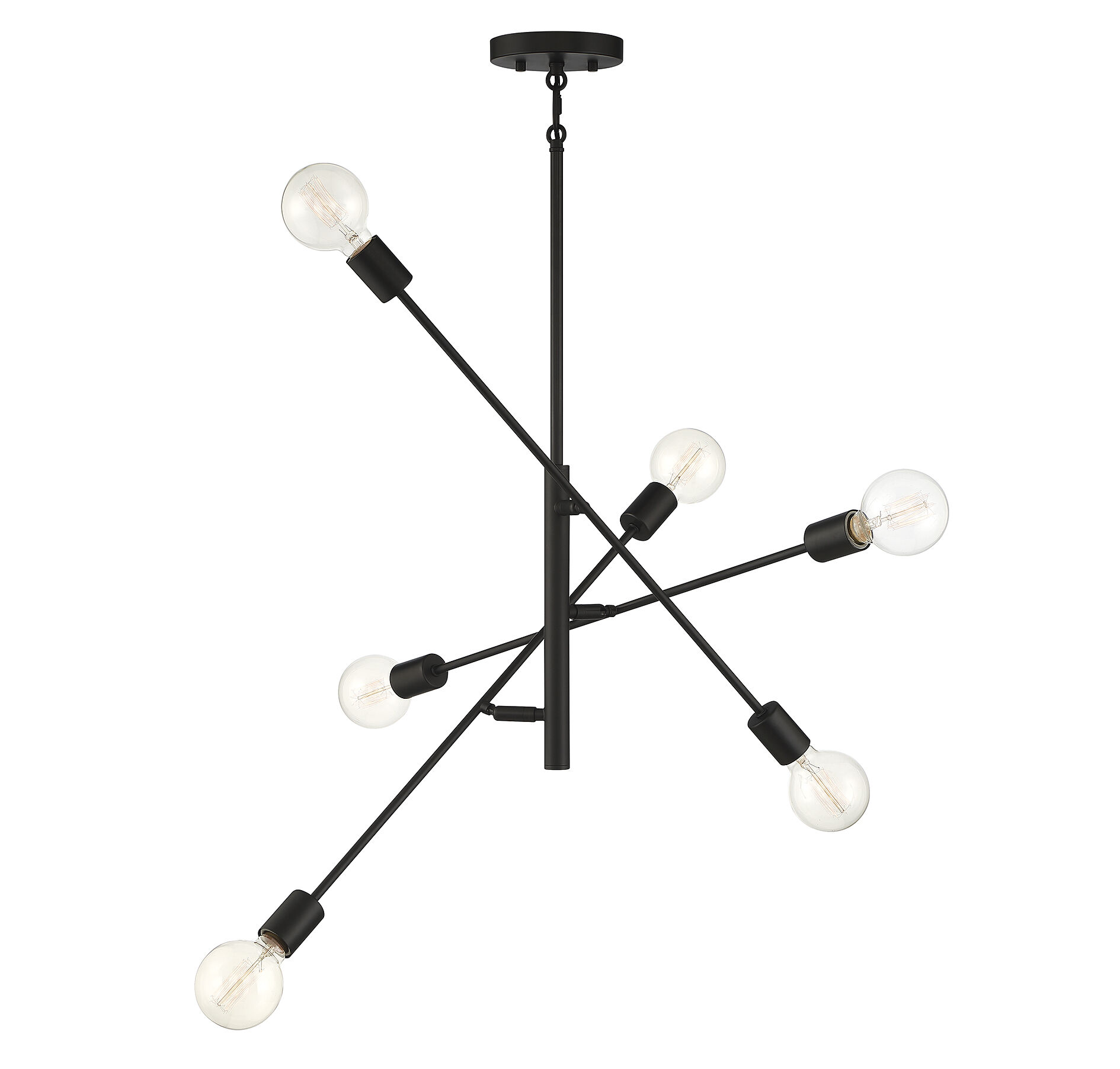 Contemporary 6 Light 26 inch Matte Black Chandelier Ceiling Light