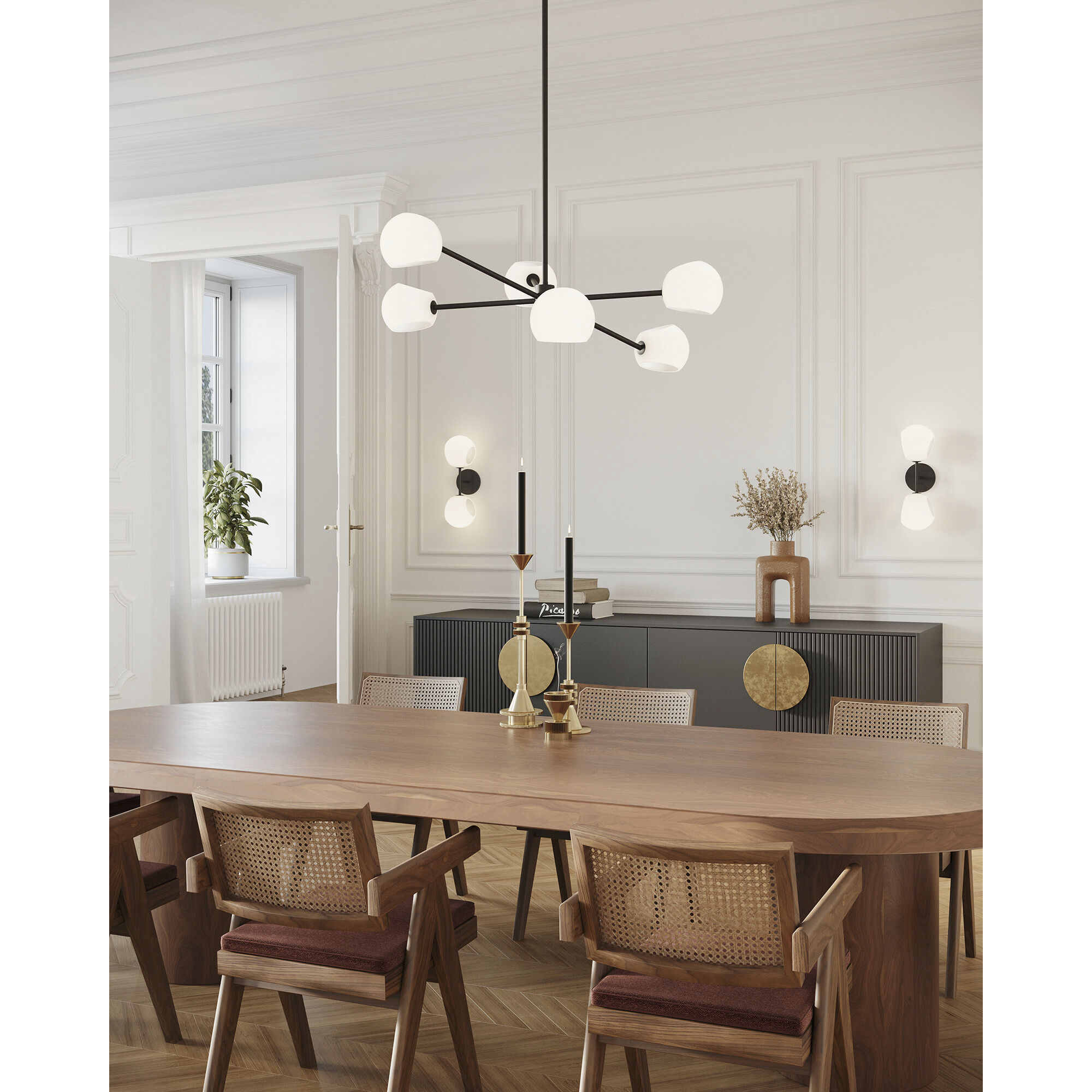 Alora Mood Willow Wall/Vanity Light Wall Light in Matte Black, Matte Opal Glass