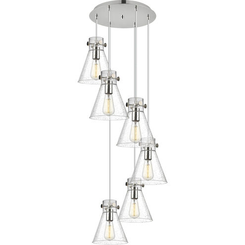 Newton Cone 6 Light 18.63 inch Polished Nickel Multi Pendant Ceiling Light in Seedy Glass