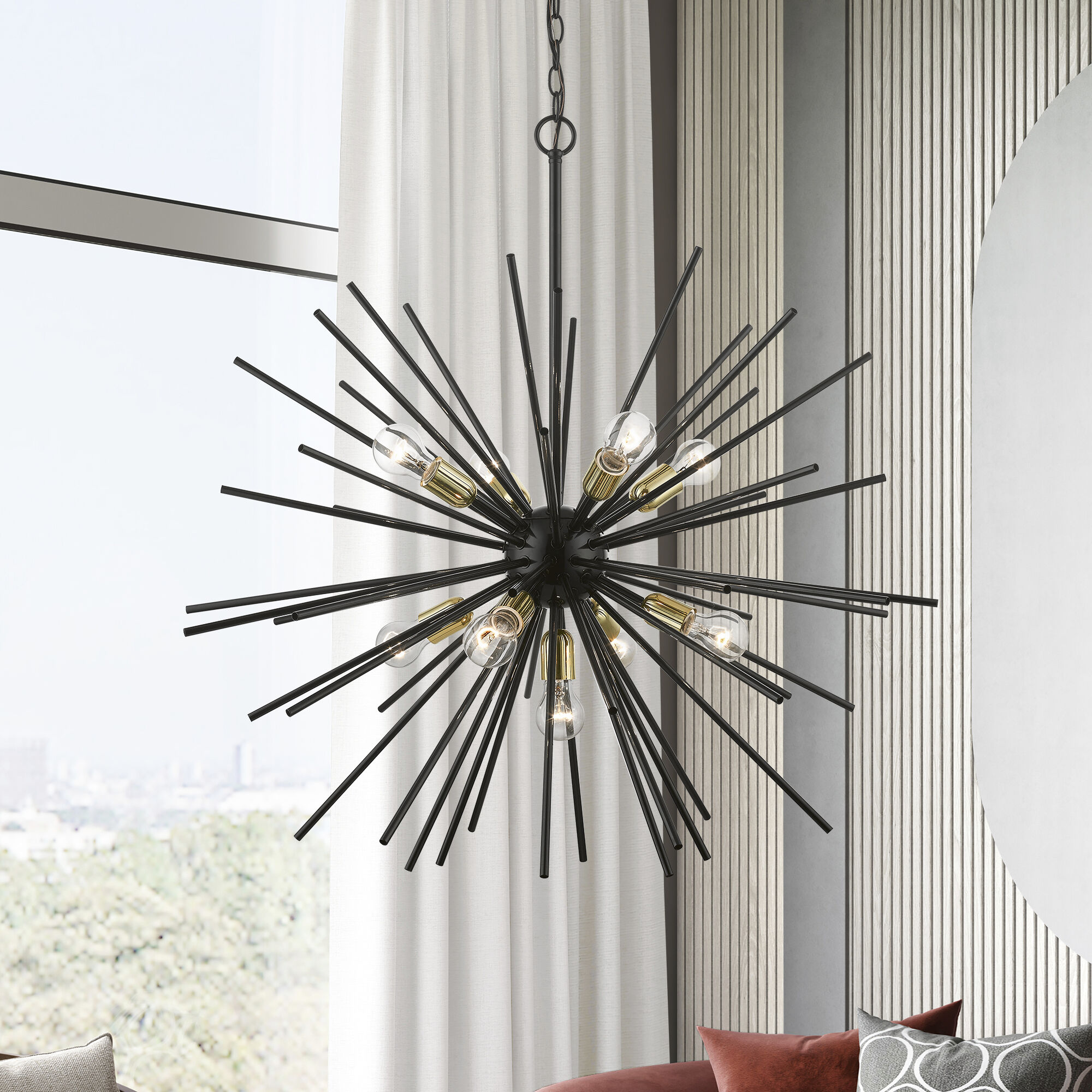 Tribeca 9 Light 34 inch Shiny Black with Polished Brass Accents Foyer Pendant Chandelier Ceiling Light