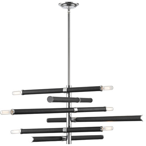 Crosspiece 6 Light 39 inch Black with Polished Nickel Chandelier Ceiling Light, H-Bar