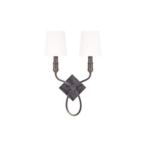 Westbury 2 Light 13 inch Old Bronze Wall Sconce Wall Light in White Faux Silk