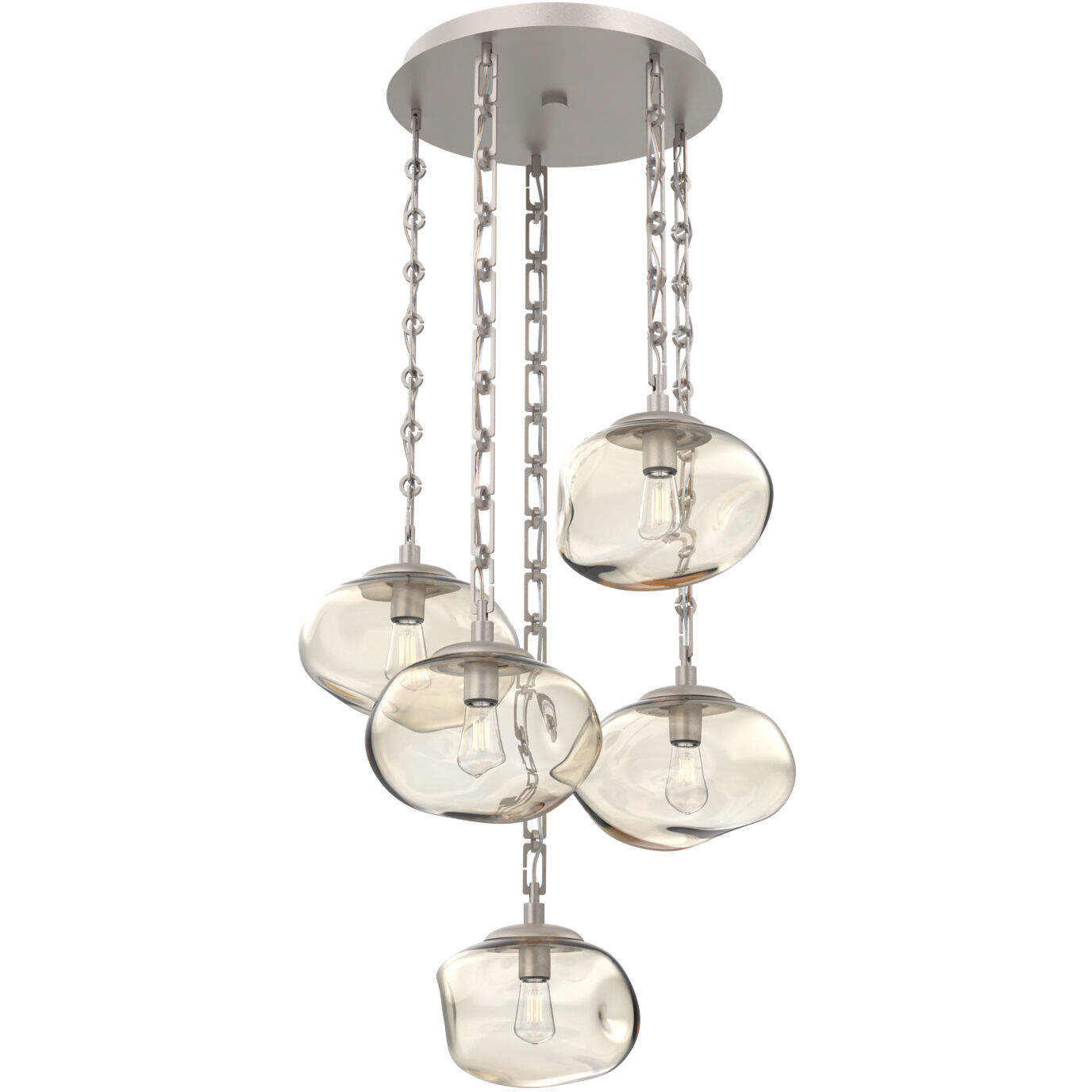 Nova 5 Light 24.2 inch Beige Silver Multi-Pendant Ceiling Light in Amber, Rectangular Chain