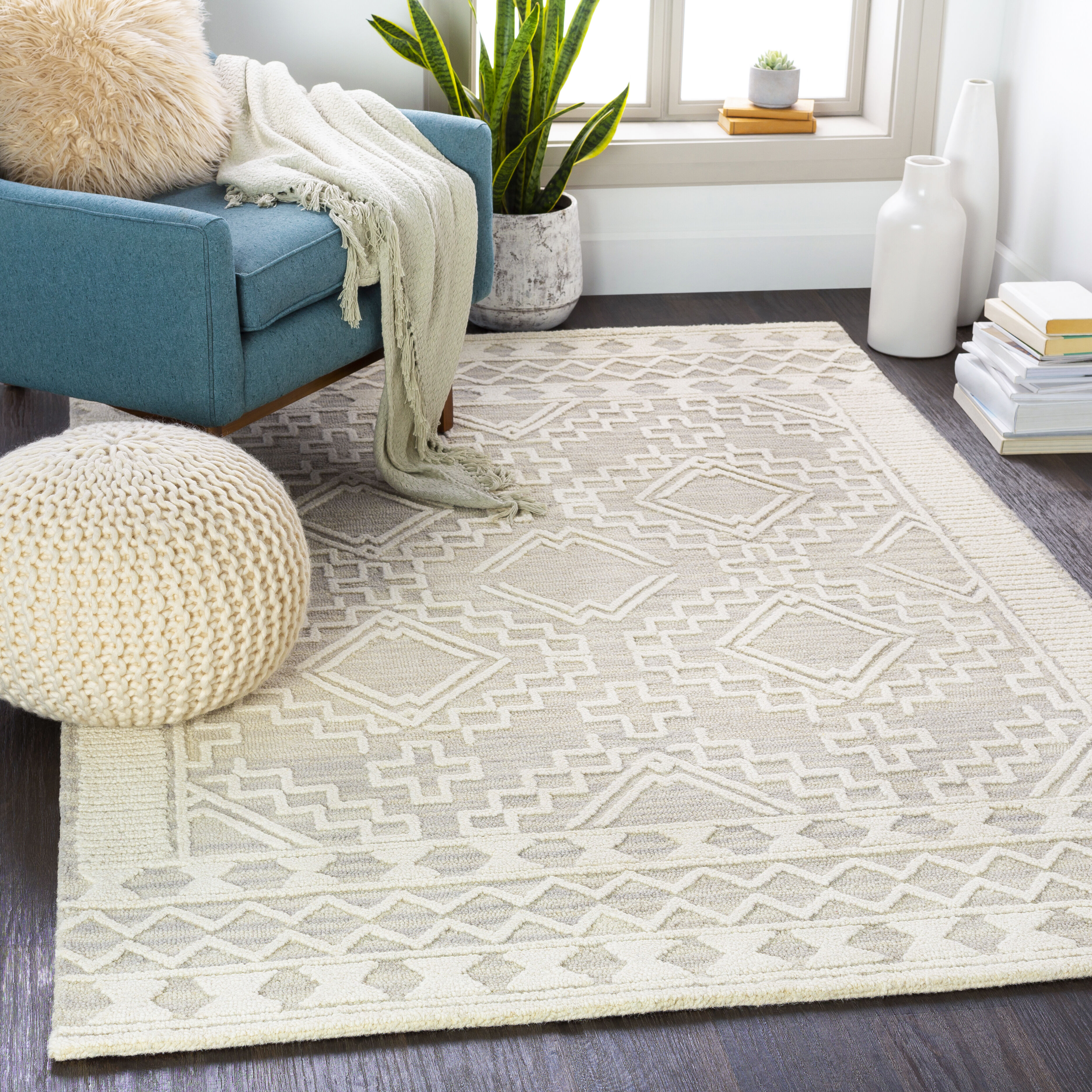 Izmir 120 X 96 inch Seafoam/Ivory Handmade Rug in 8 x 10, Rectangle