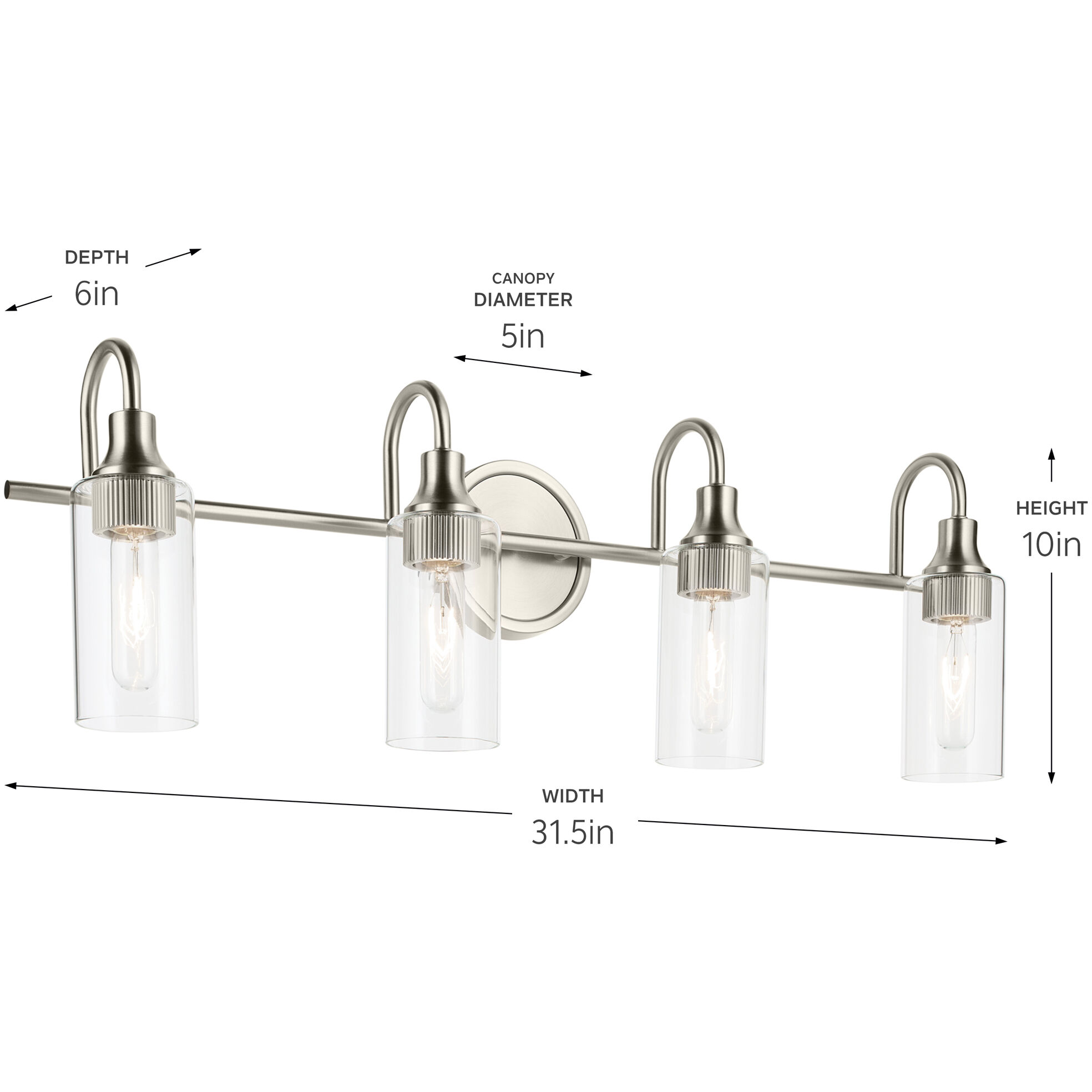 Kavi 4 Light 31.5 inch Brushed Nickel Vanity Light Wall Light