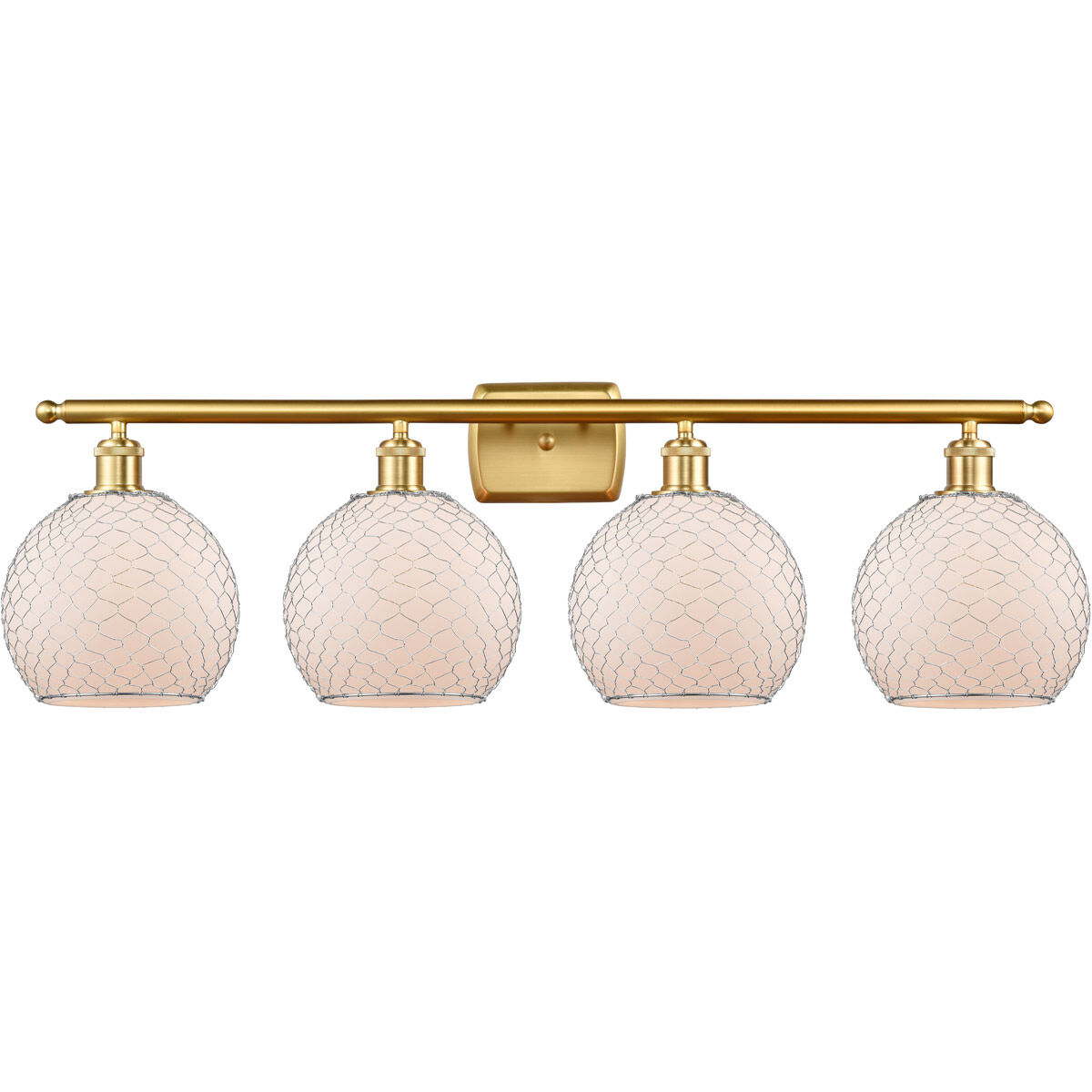 Ballston Farmhouse Chicken Wire 4 Light 36 inch Satin Gold Bath Vanity Light Wall Light, Ballston