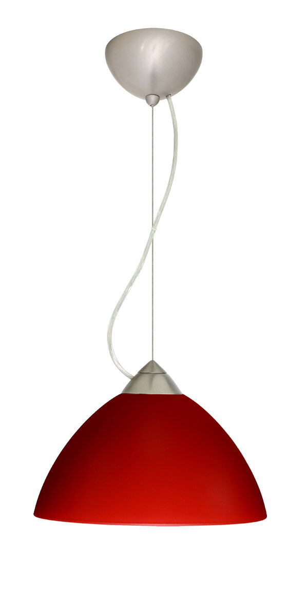 Tessa LED Satin Nickel Pendant Ceiling Light in Red Matte Glass