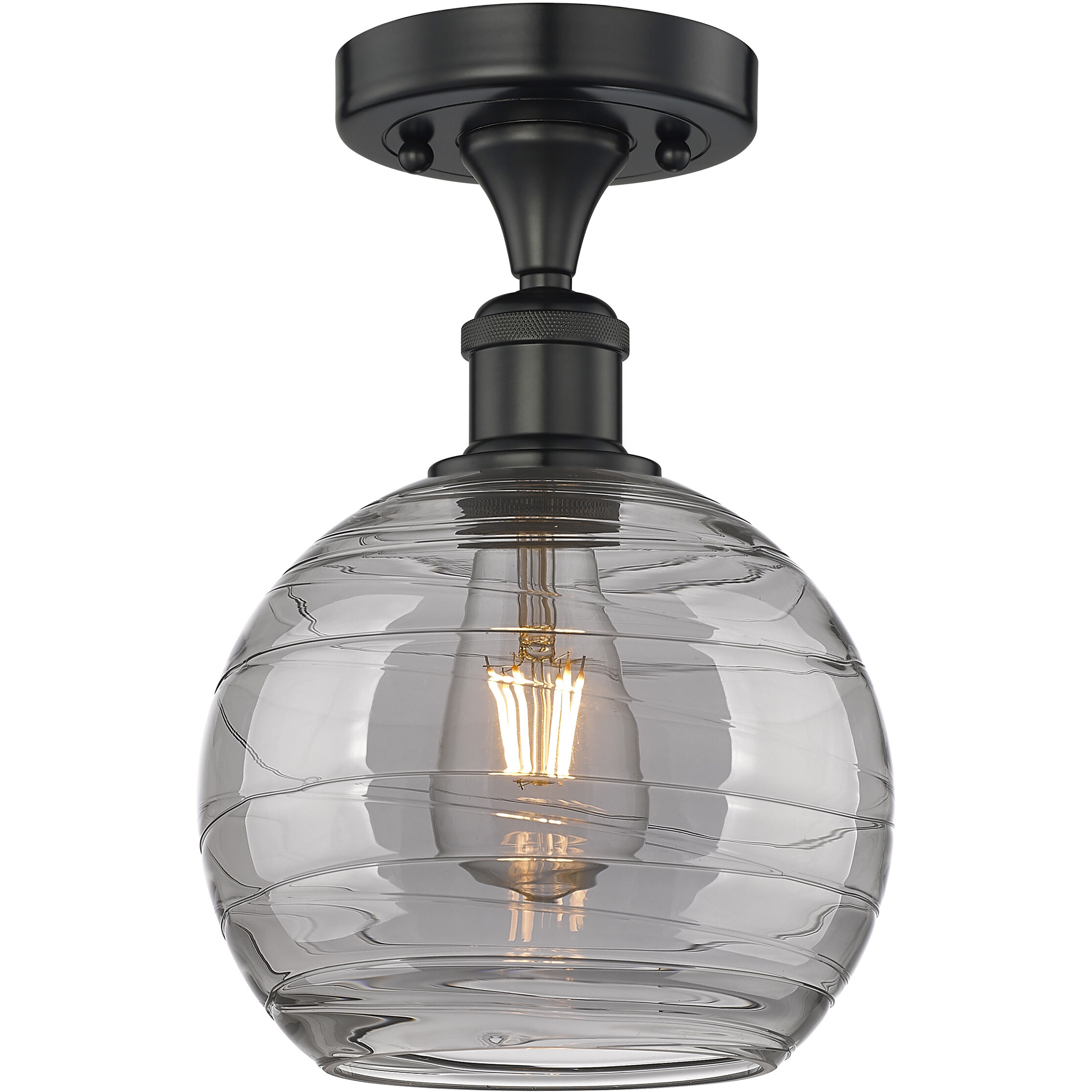 Edison Athens Deco Swirl 1 Light 8 inch Matte Black Semi-Flush Mount Ceiling Light