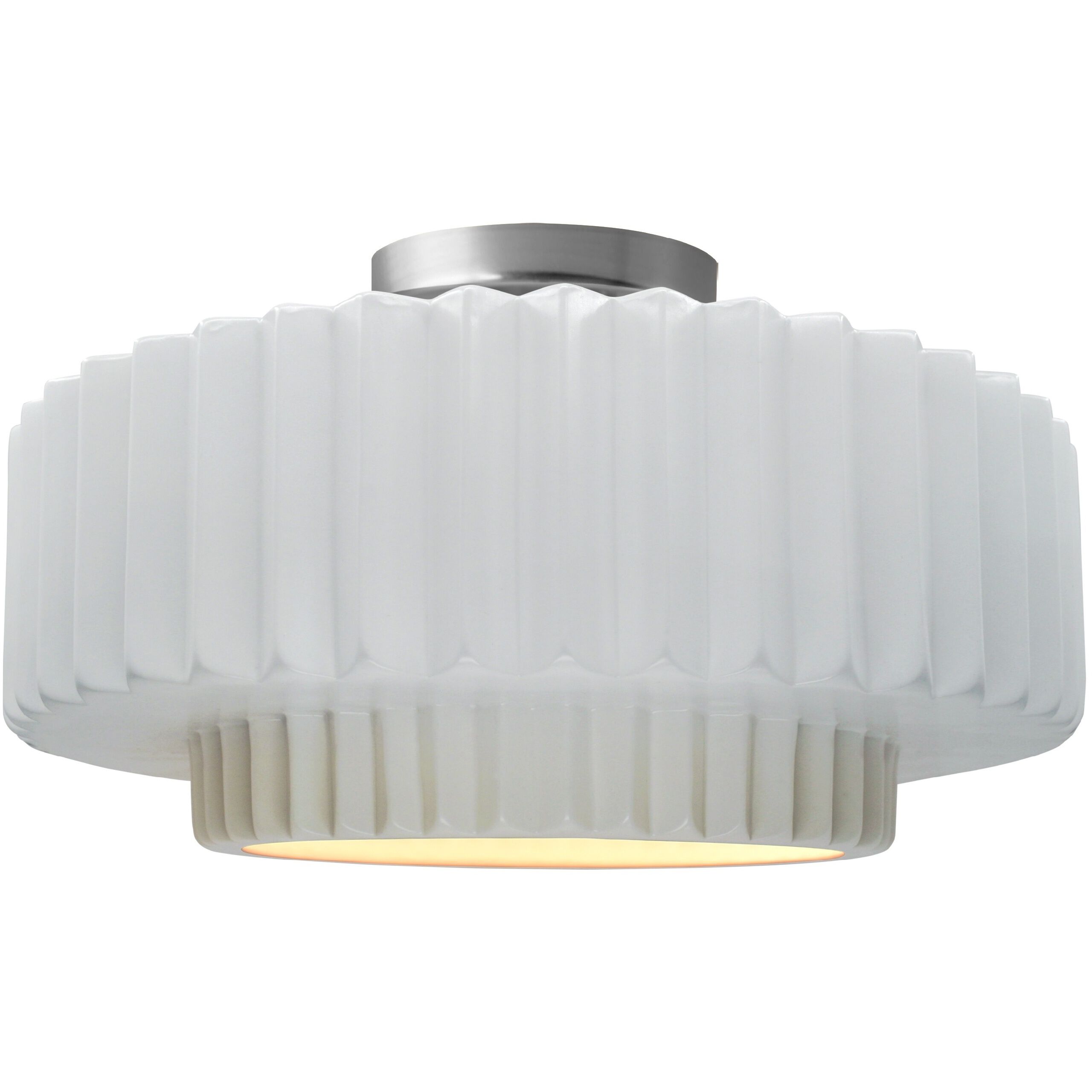 Radiance Collection - Pleated Tier 1 Light 14.5 inch Gloss White and Brushed Nickel Semi-Flush Ceiling Light in Replaceable Bulb, Gloss White (outside and inside of fixture), 14.5W x 7.25H, Form+Finish+Function