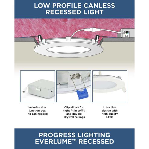 Everlume LED Satin White Canless Recessed Downlight, Progress LED