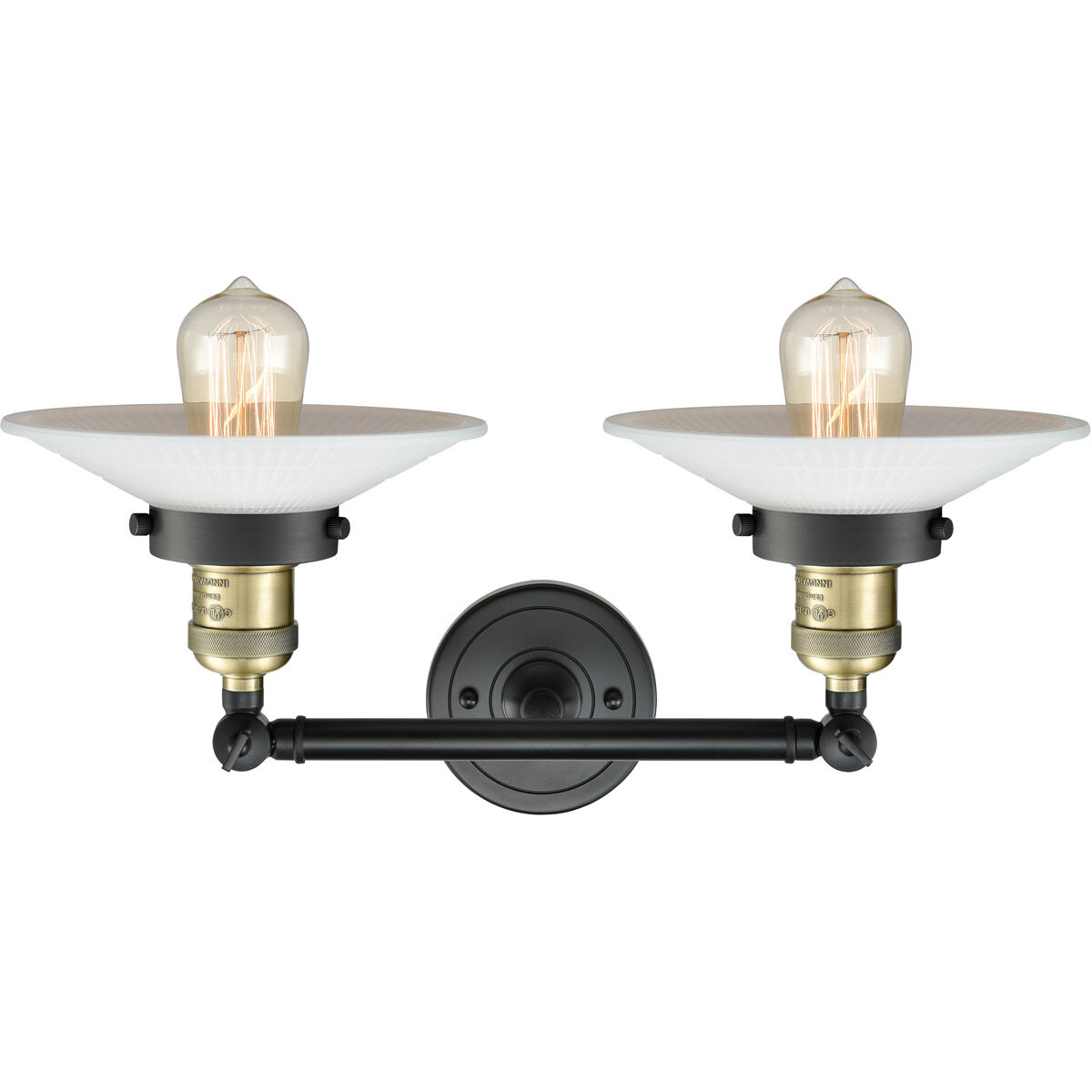Franklin Restoration Halophane LED 18 inch Black Antique Brass Bath Vanity Light Wall Light in Matte White Halophane Glass, Franklin Restoration