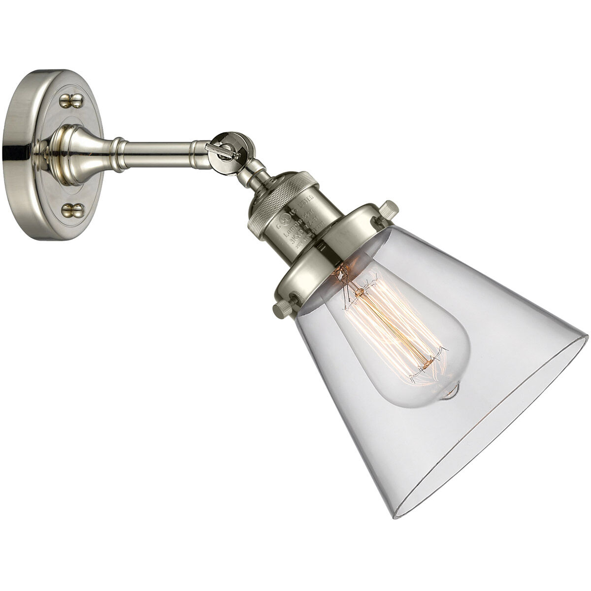 Franklin Restoration Small Cone 1 Light 6 inch Polished Nickel Sconce Wall Light in Clear Glass, Franklin Restoration