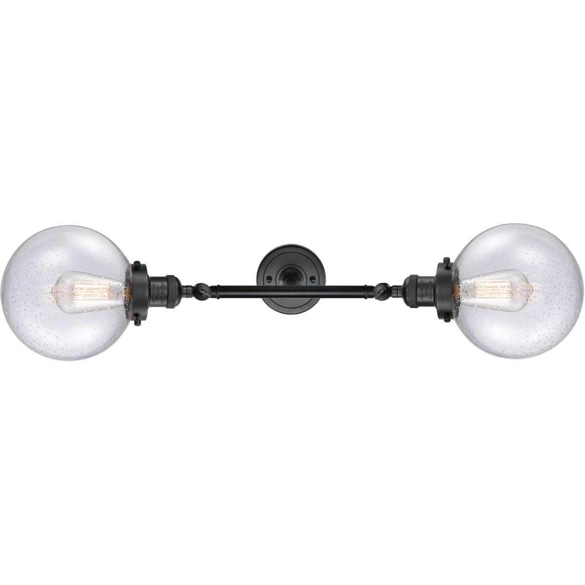 Franklin Restoration Large Beacon 2 Light 19 inch Matte Black Bath Vanity Light Wall Light in Seedy Glass, Franklin Restoration