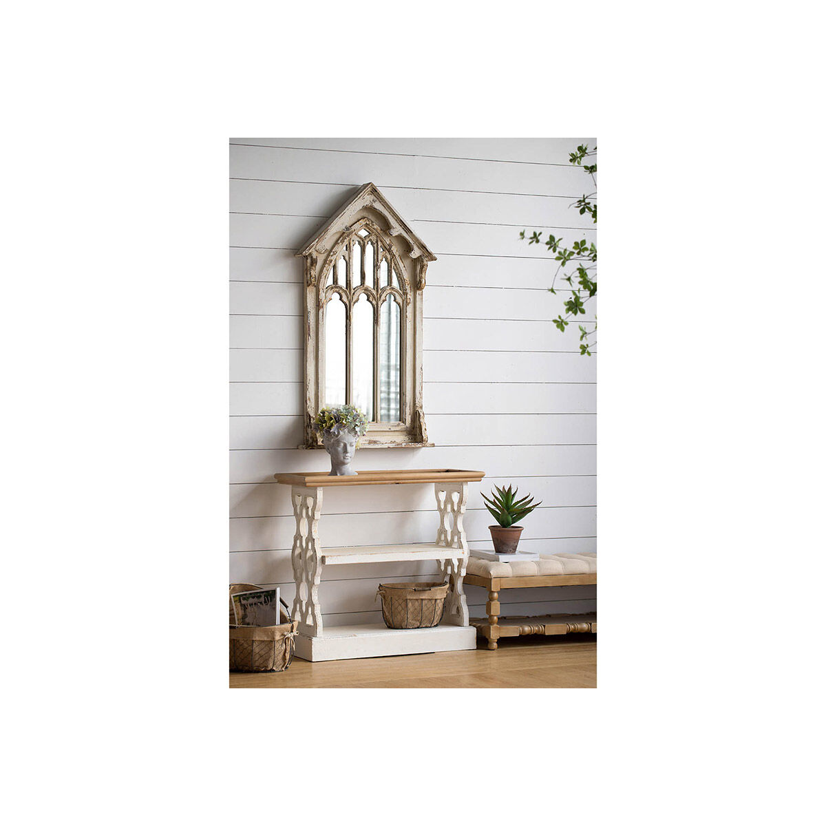 Anita 35.4 X 32.1 X 14.2 inch Distressed White and Natural Shelf