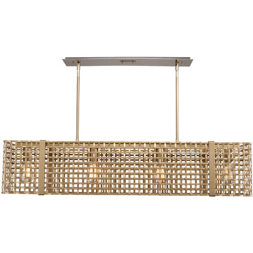 Tweed 4 Light Beige Silver Linear Pendant Ceiling Light in Exposed Bulb, Metallic Beige Silver, E26 Incandescent