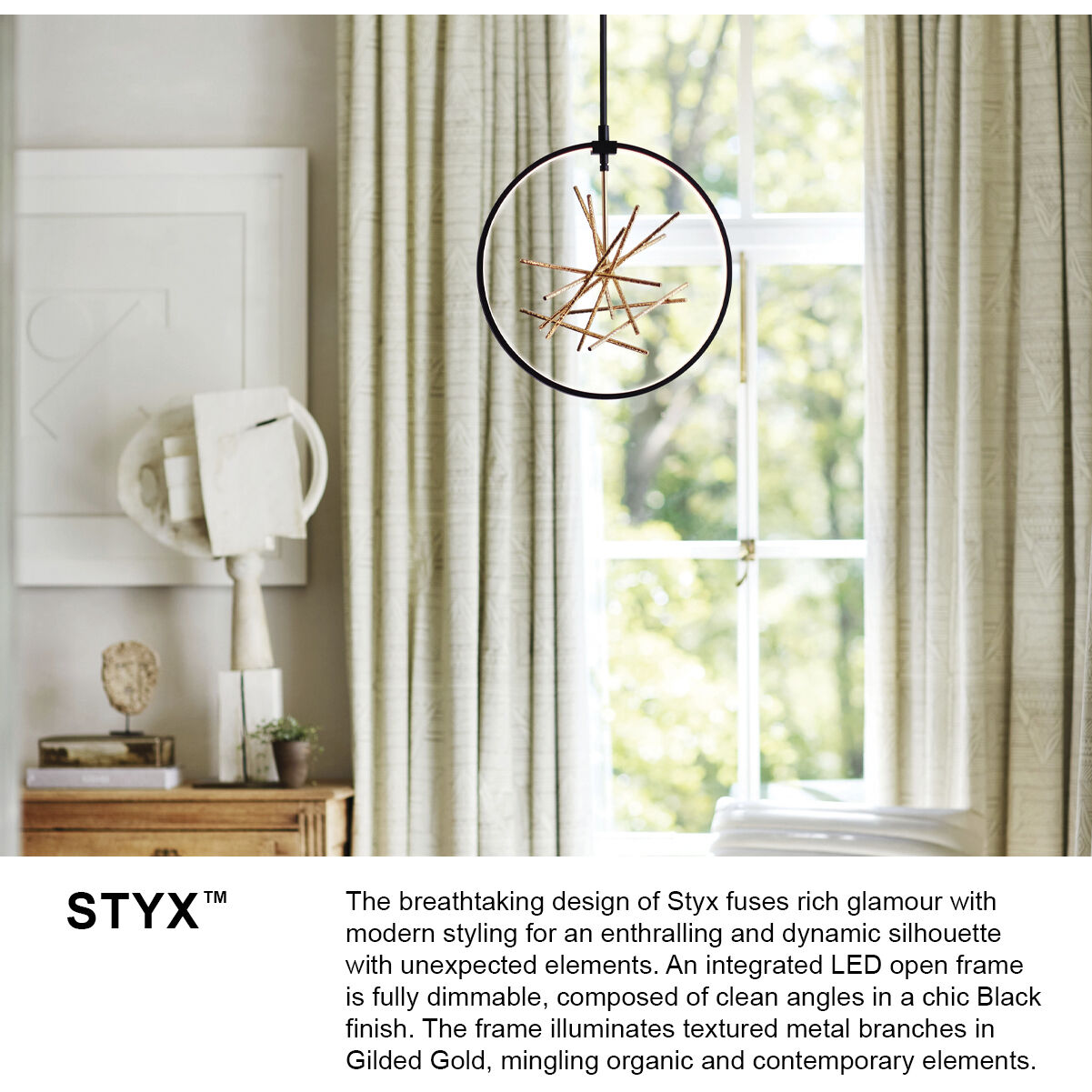 Styx LED 18 inch Black Chandelier Ceiling Light