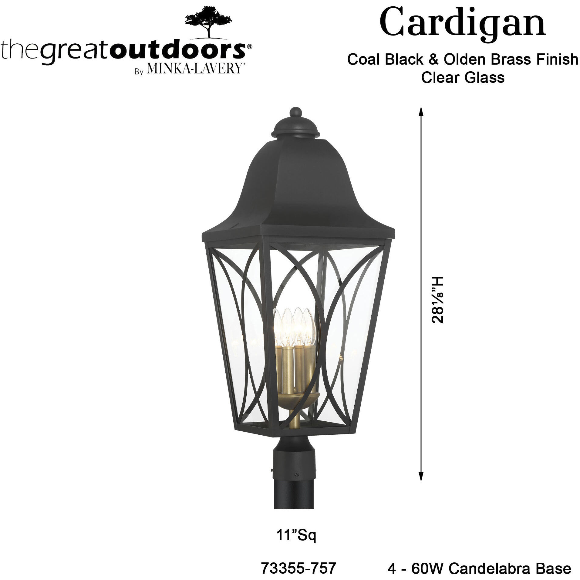 Cardigan 4 Light 28.25 inch Sand Coal and Olden Brass Outdoor Post Lantern, Great Outdoors