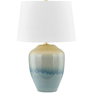 Montville 28.5 inch 25.00 watt Aged Brass and Ceramic Crackle Emerald Tide Table Lamp Portable Light