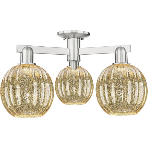 Preston 3 Light 24.5 inch Brushed Satin Nickel Semi-Flush Mount Ceiling Light in Mercury Glass