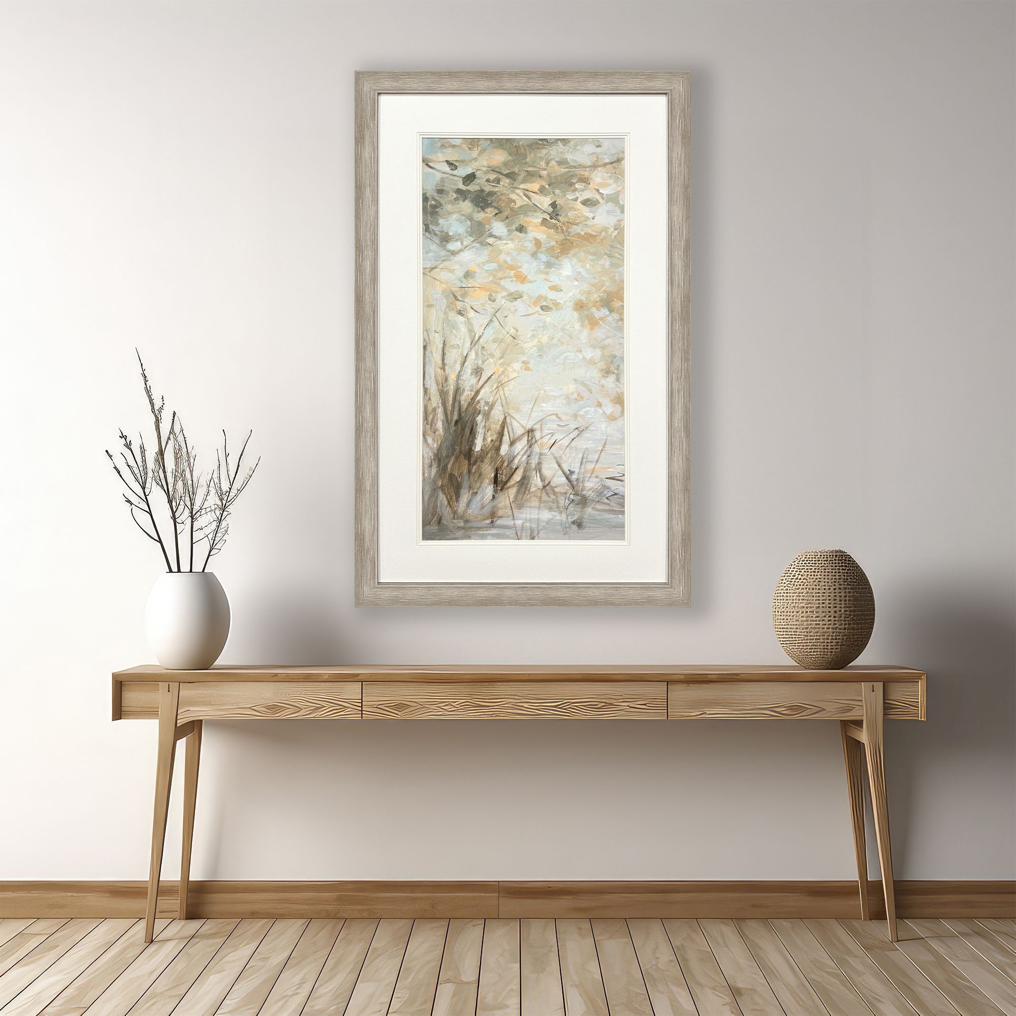 Illuminated Landscape White and Beige and Orange Framed Art