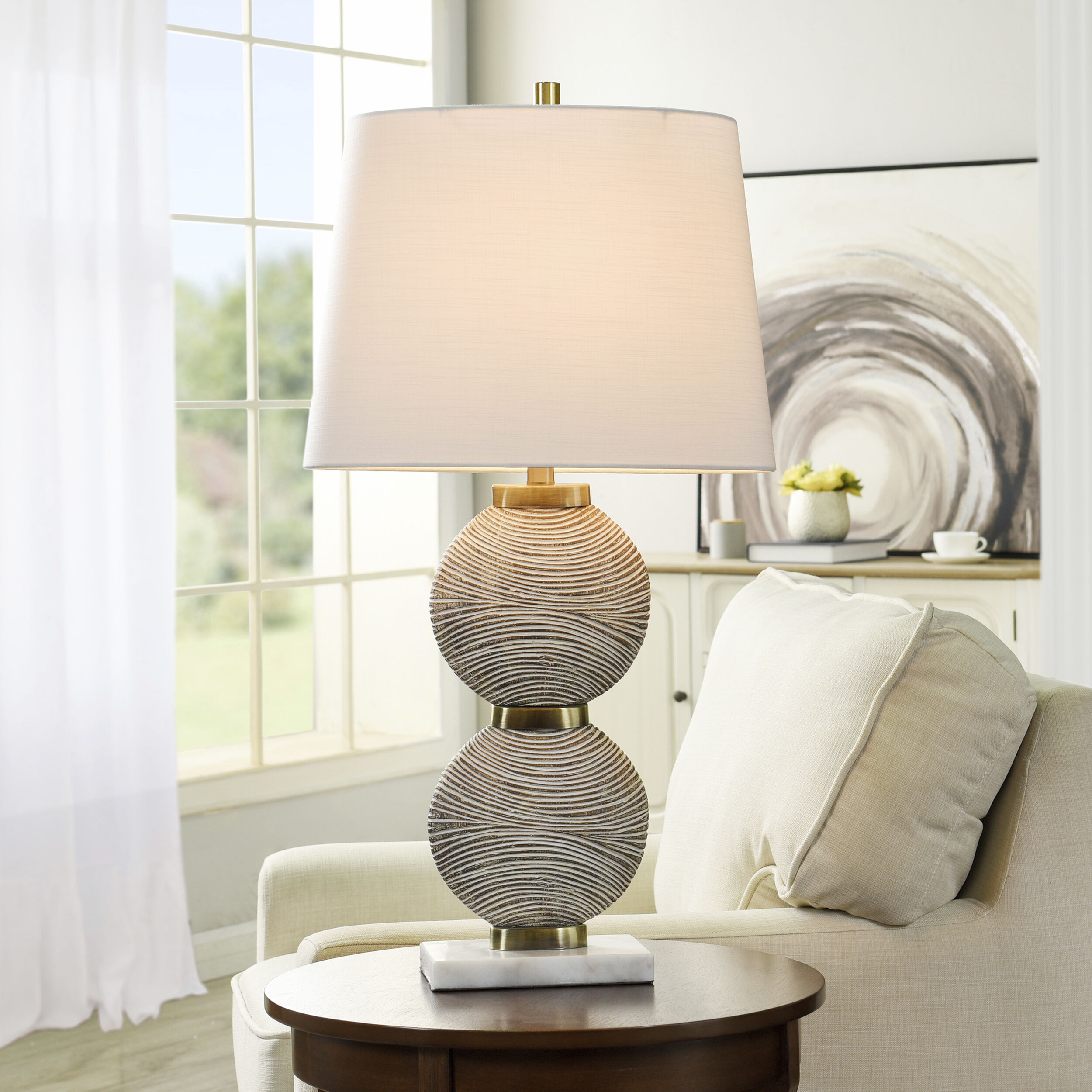 Shallows 33 inch 100.00 watt Cream and Brown Brushed Table Lamp Portable Light