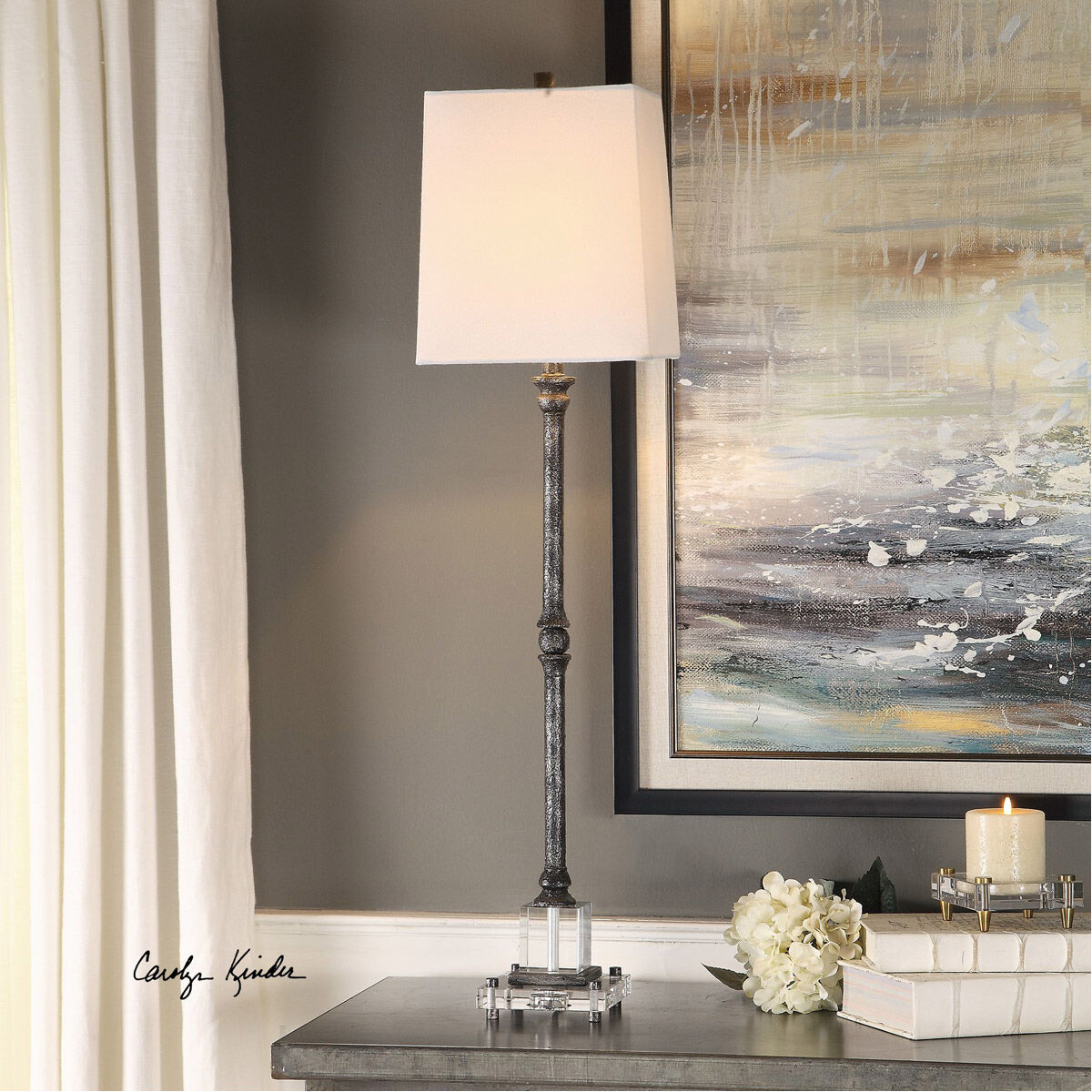 Teala 36 inch 100 watt Aged Black with Silver Highlights and Crystal Buffet Lamp Portable Light