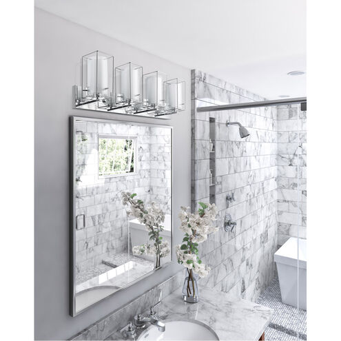 Iride 4 Light 34.64 inch Chrome Vanity Light Wall Light, Clear and White Glass
