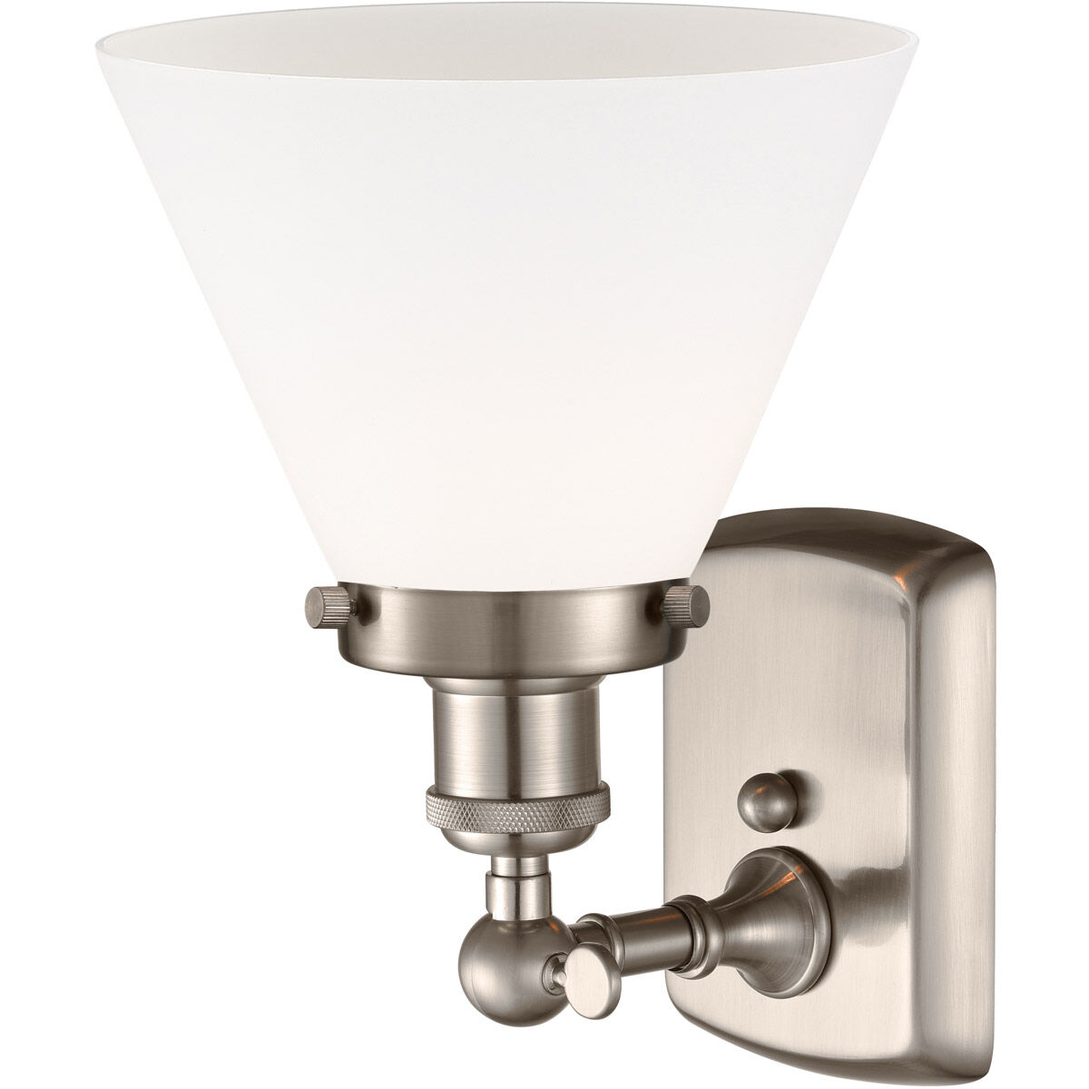 Ballston Large Cone 1 Light 8 inch Brushed Satin Nickel Sconce Wall Light in Matte White Glass, Ballston