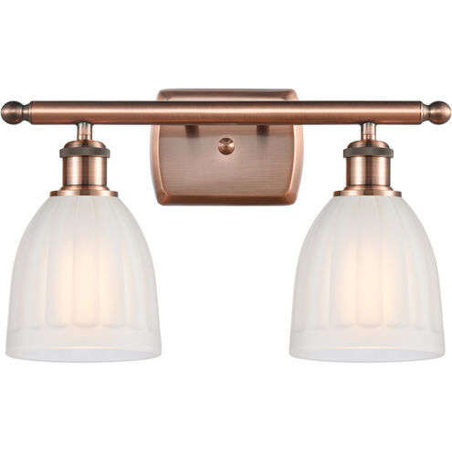 Ballston Brookfield 2 Light 16 inch Antique Copper Bath Vanity Light Wall Light in White Glass, Ballston