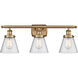 Ballston Small Cone 3 Light 26 inch Brushed Brass Bath Vanity Light Wall Light in Seedy Glass