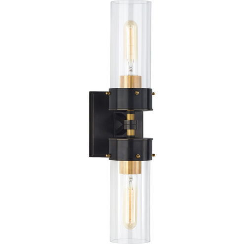 Thomas O'Brien Marais 2 Light 4.75 inch Bronze and Hand-Rubbed Antique Brass Double Bath Sconce Wall Light in Clear Glass, Large