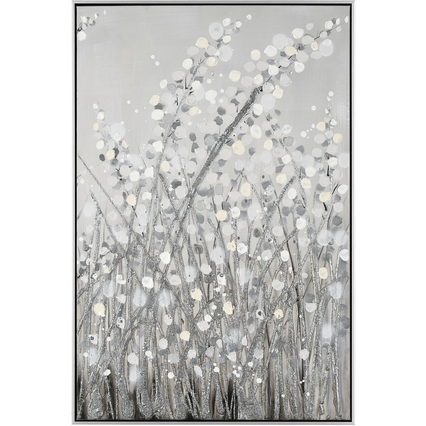 Meadow Mist Gray with White and Silver Framed Wall Art, Set of 2