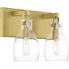 Tiberia 2 Light 14 inch Soft Brass Bath Light Wall Light