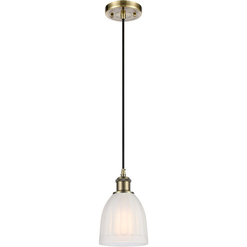 Ballston Brookfield LED 6 inch Antique Brass Mini Pendant Ceiling Light in Matte White Glass, Ballston