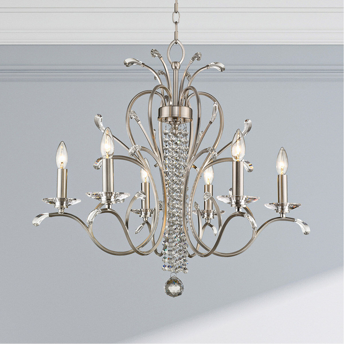 Serafina 6 Light 28 inch Brushed Nickel Chandelier Ceiling Light