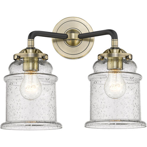 Nouveau Small Canton LED 13.25 inch Black Antique Brass Bath Vanity Light Wall Light in Seedy Glass, Nouveau