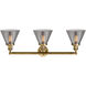 Franklin Restoration Large Cone 3 Light 32 inch Brushed Brass Bath Vanity Light Wall Light in Plated Smoke Glass, Franklin Restoration