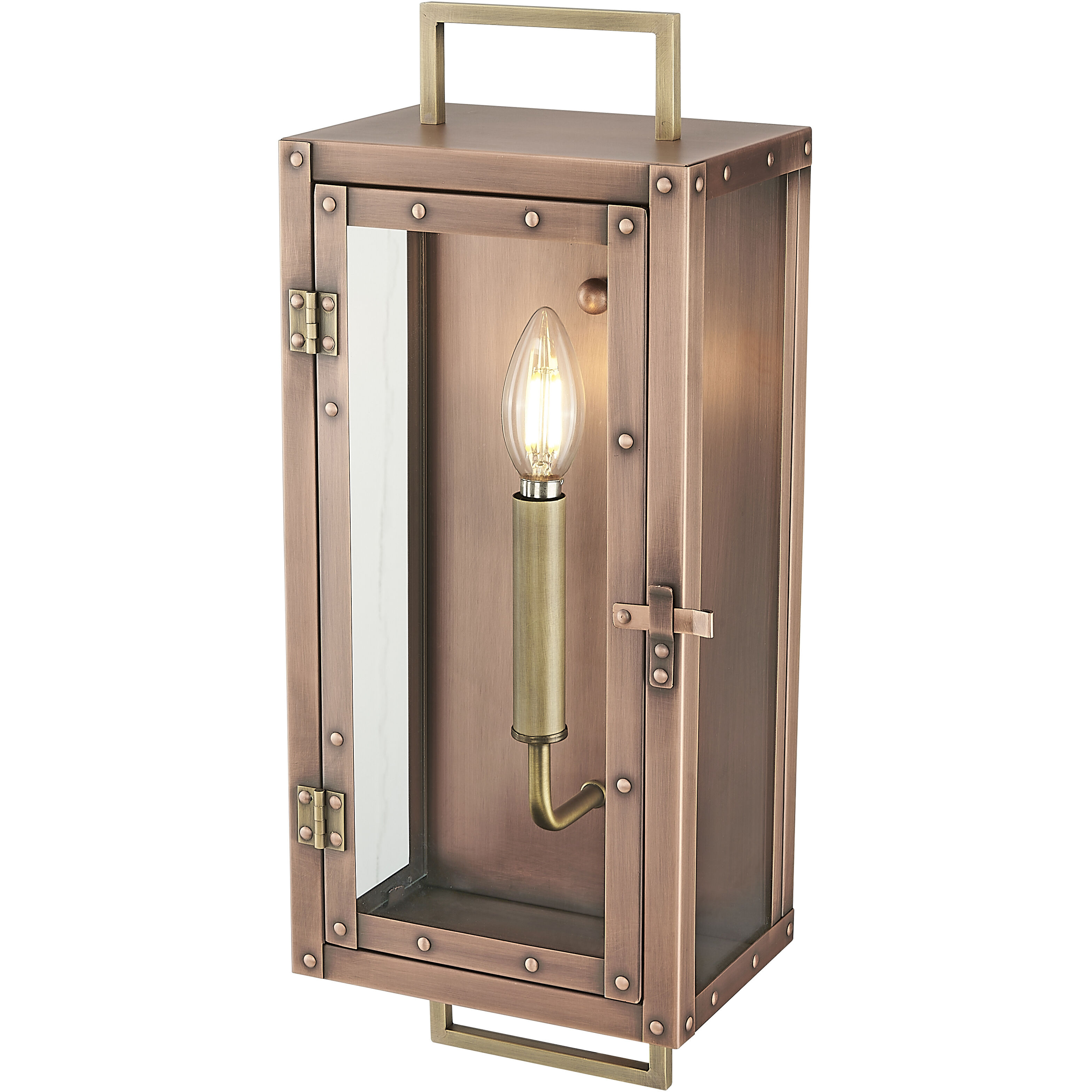Spencer 1 Light 18 inch Antique Copper with Brass Accents Exterior Wall Mount