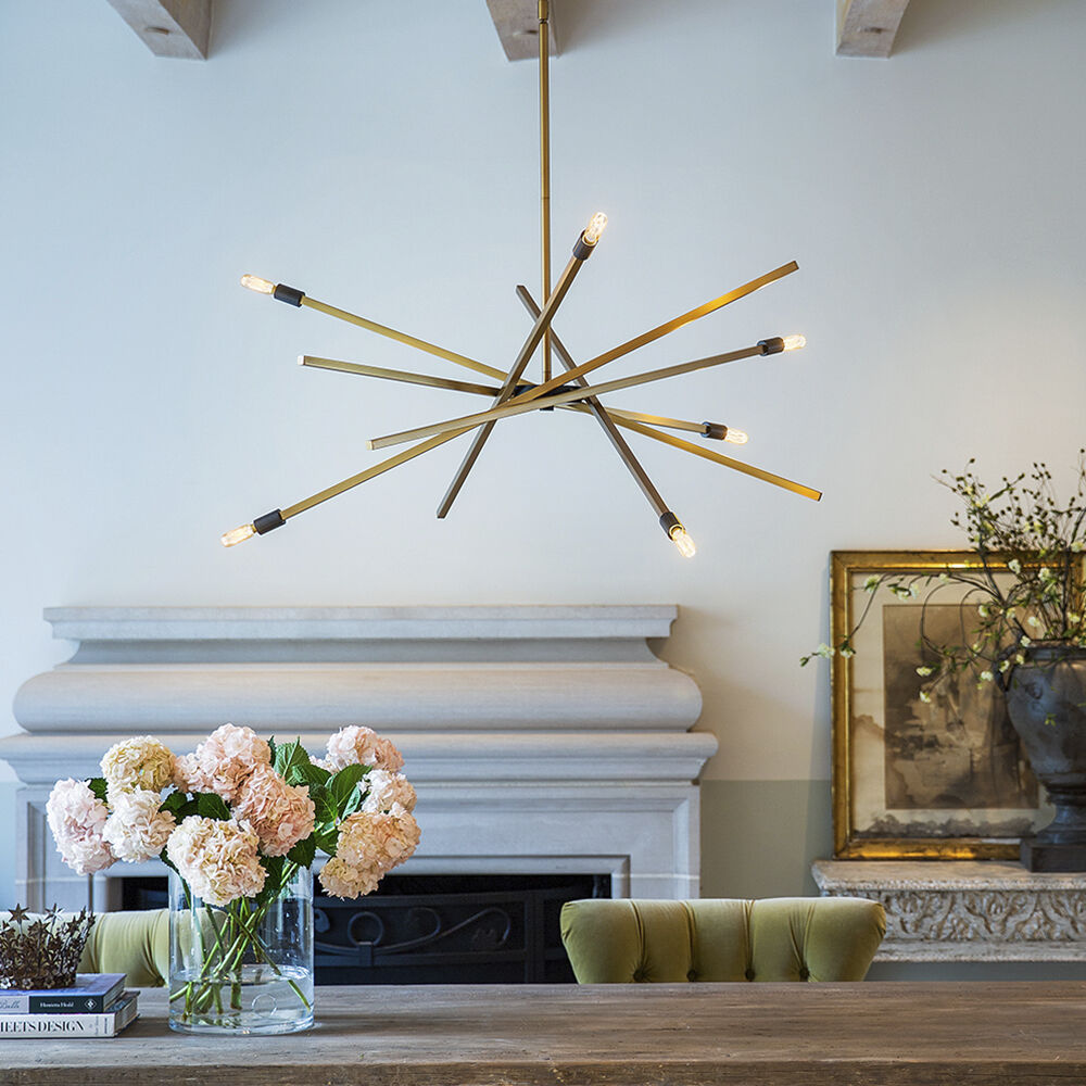 Archer 6 Light 42.5 inch Heritage Brass with Black Indoor Chandelier Ceiling Light