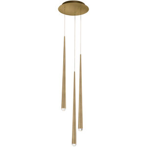 Cascade LED 12 inch Aged Brass Multi-Light Pendant Ceiling Light in 3, Round, 28in.