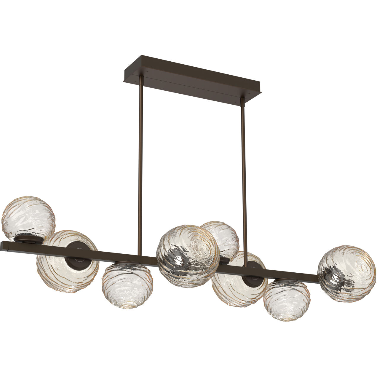 Gaia LED 60 inch Flat Bronze Linear Multi-Pendant Ceiling Light in 3000K LED, Amber, Twisted Branch