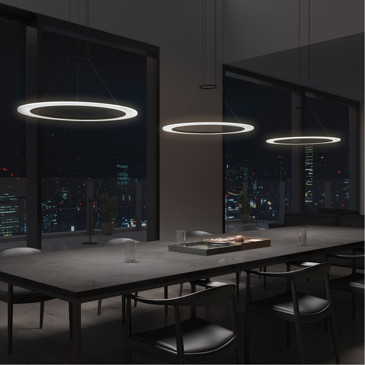 Arctic Rings LED 24 inch Satin Black Ring Pendant Ceiling Light