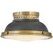 Emery 2 Light 12.75 inch Heritage Brass with Aged Zinc Indoor Flush Mount Ceiling Light in Heritage Brass/Aged Zinc