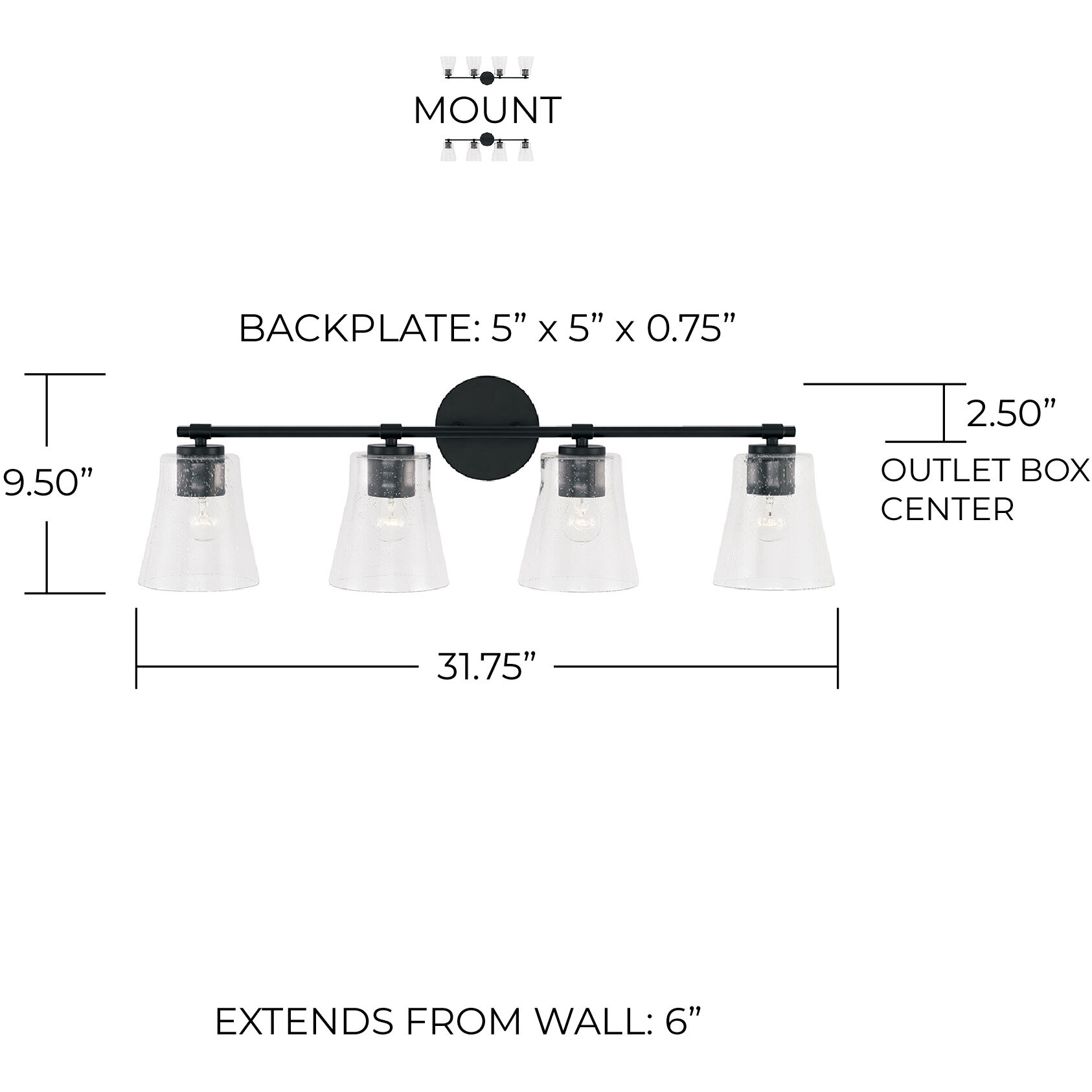 Baker 4 Light 32 inch Matte Black Vanity Light Wall Light