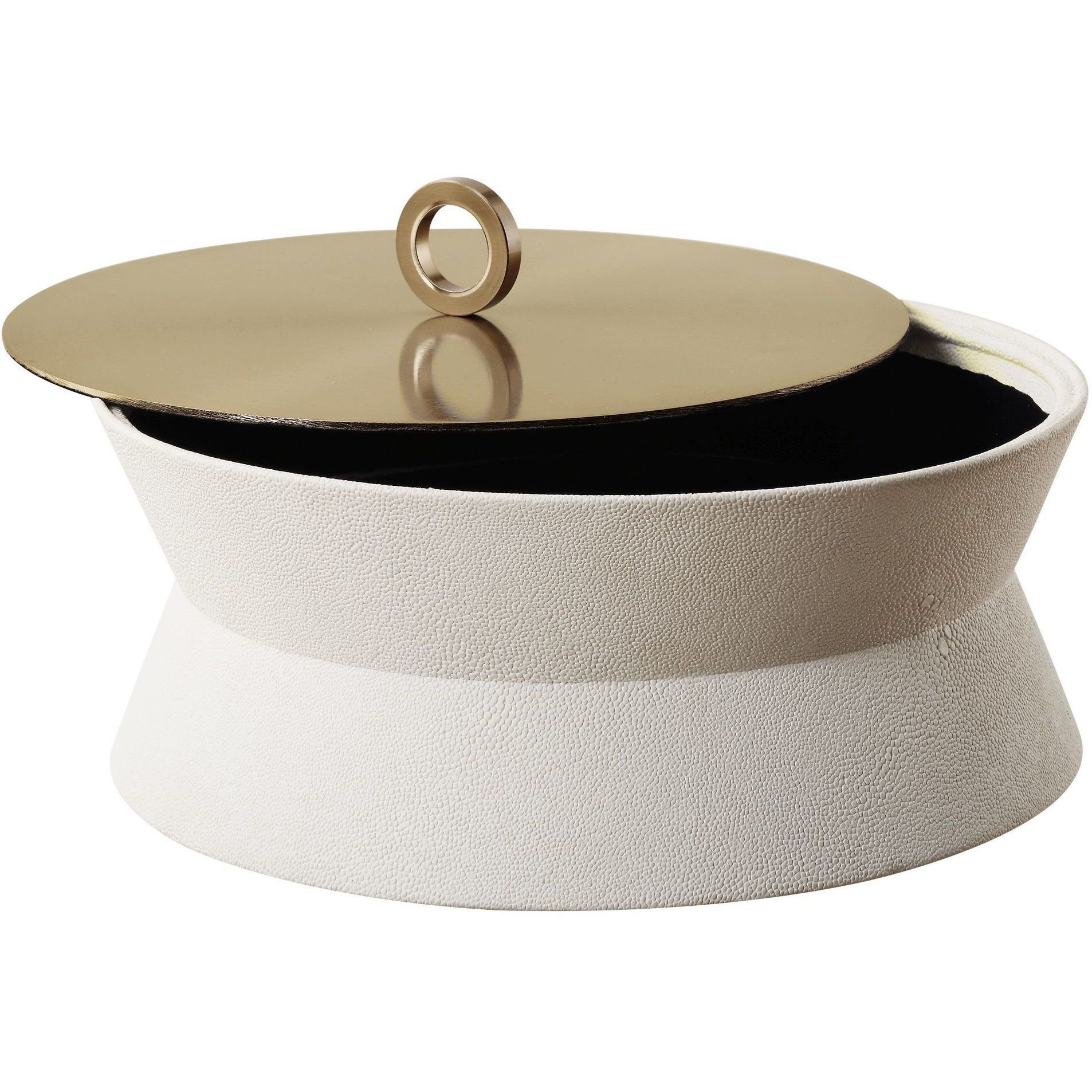 Luxe 10 inch White Faux Shagreen and Plated Brushed Brass Box