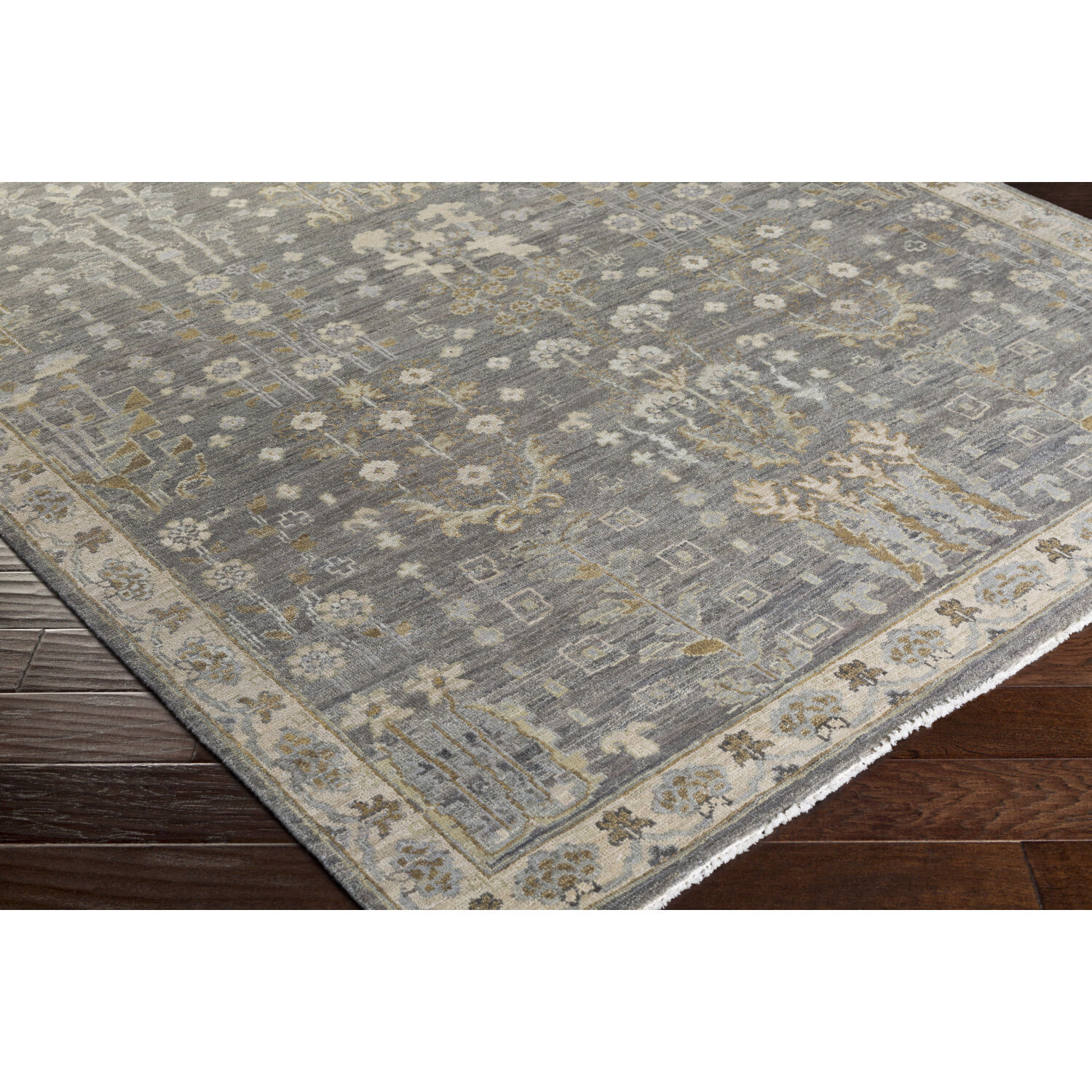 Bala 36 X 24 inch Charcoal / Sage / Tan / Off-White Handmade Rug
