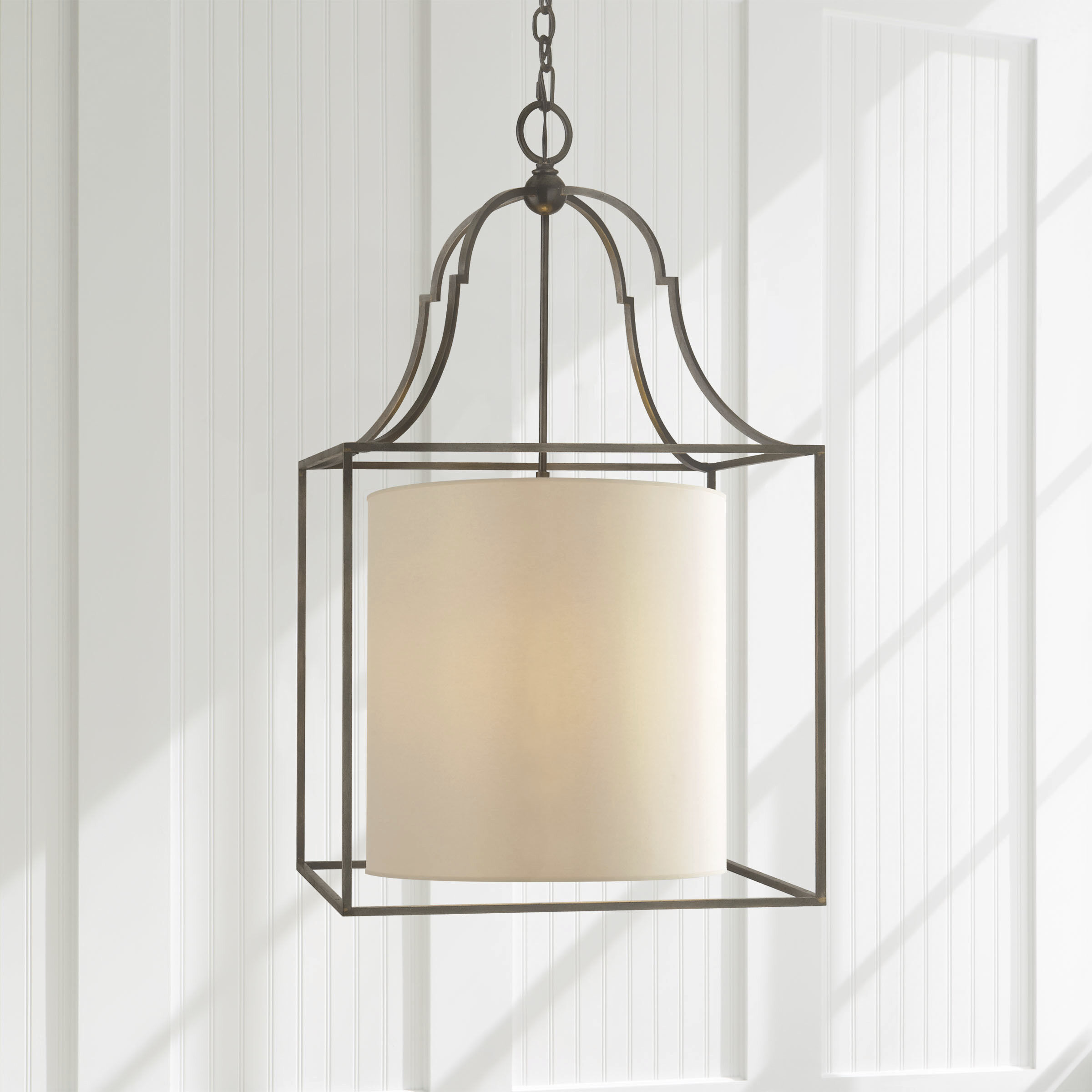 Chapman & Myers Gustavian 3 Light 20 inch Aged Iron Lantern Pendant Ceiling Light in Natural Paper