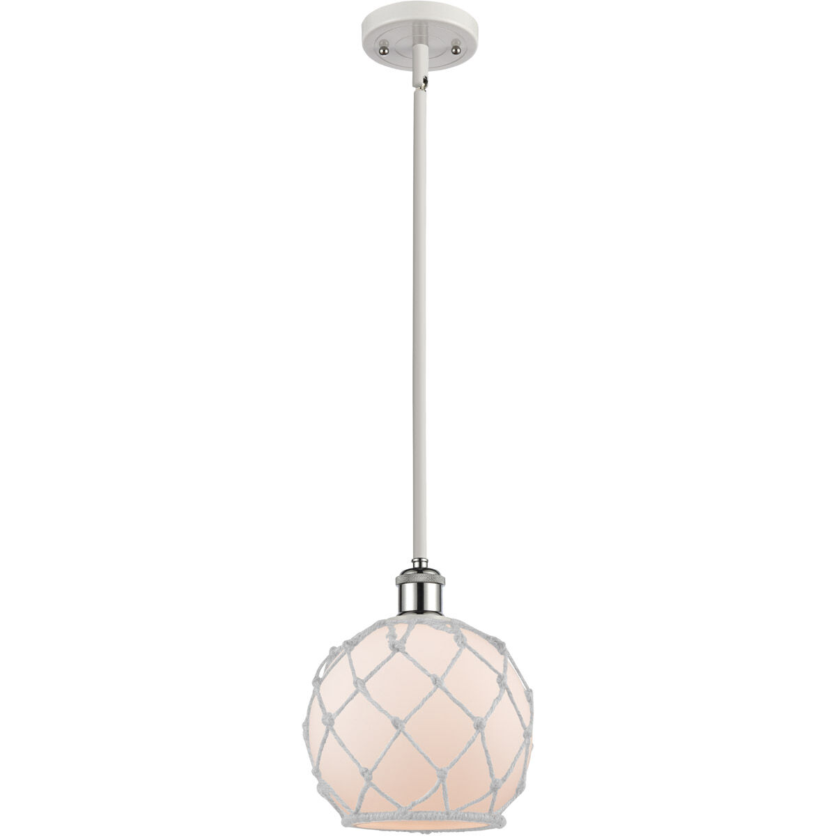Ballston Farmhouse Rope 1 Light 8 inch White and Polished Chrome Pendant Ceiling Light in White Glass with White Rope, Ballston